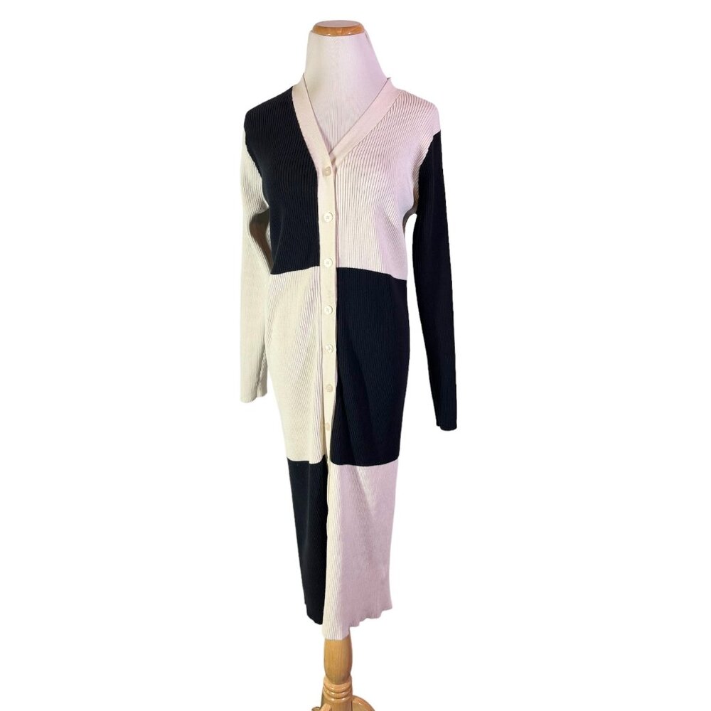 Eloquii Black and Cream Colorblock Long Cardigan